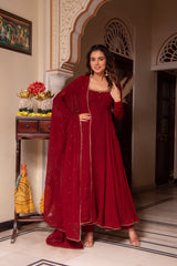 Georgette 3-Piece Side-Zip Suit Set with Cotton Bottoms