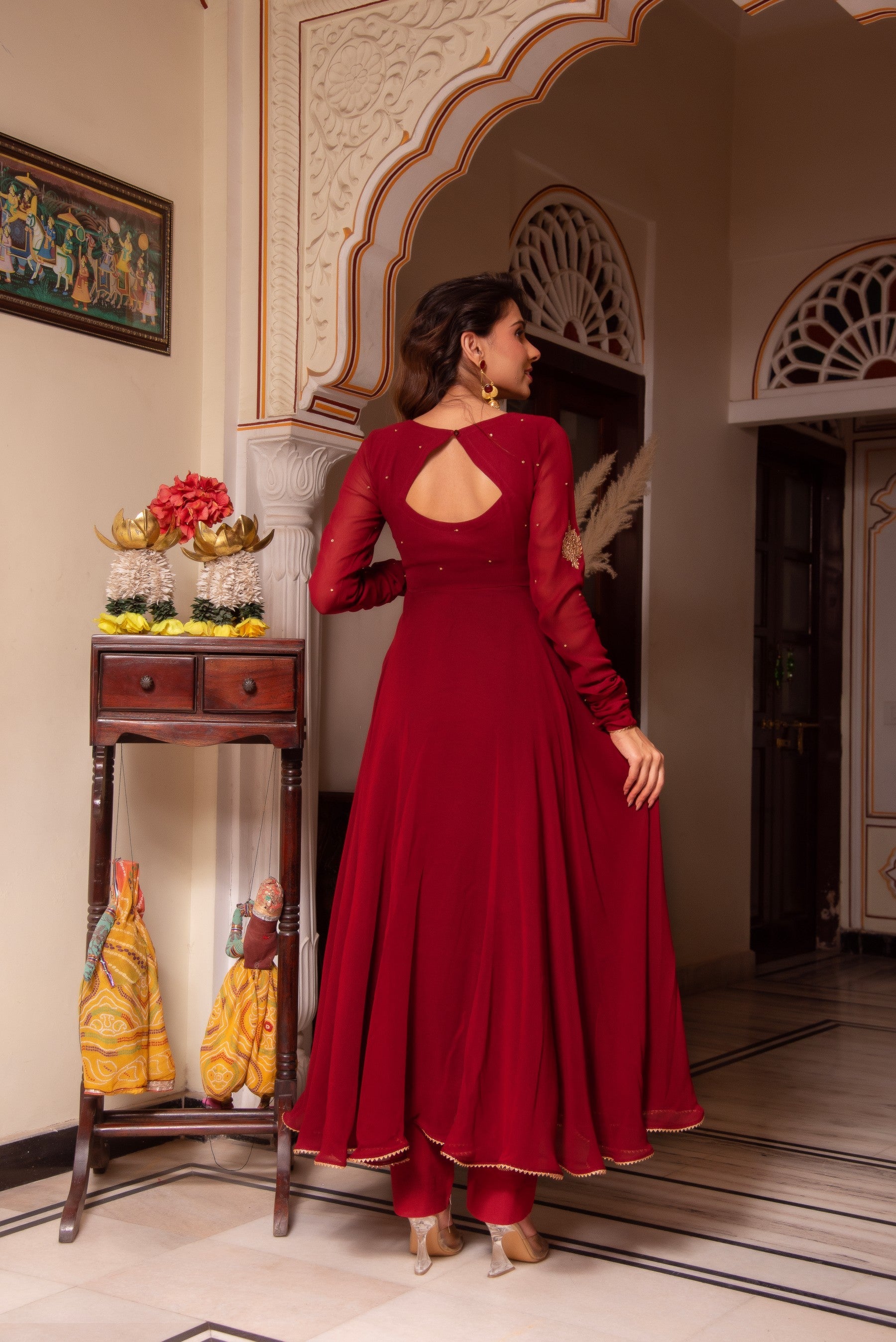 Georgette 3-Piece Side-Zip Suit Set with Cotton Bottoms