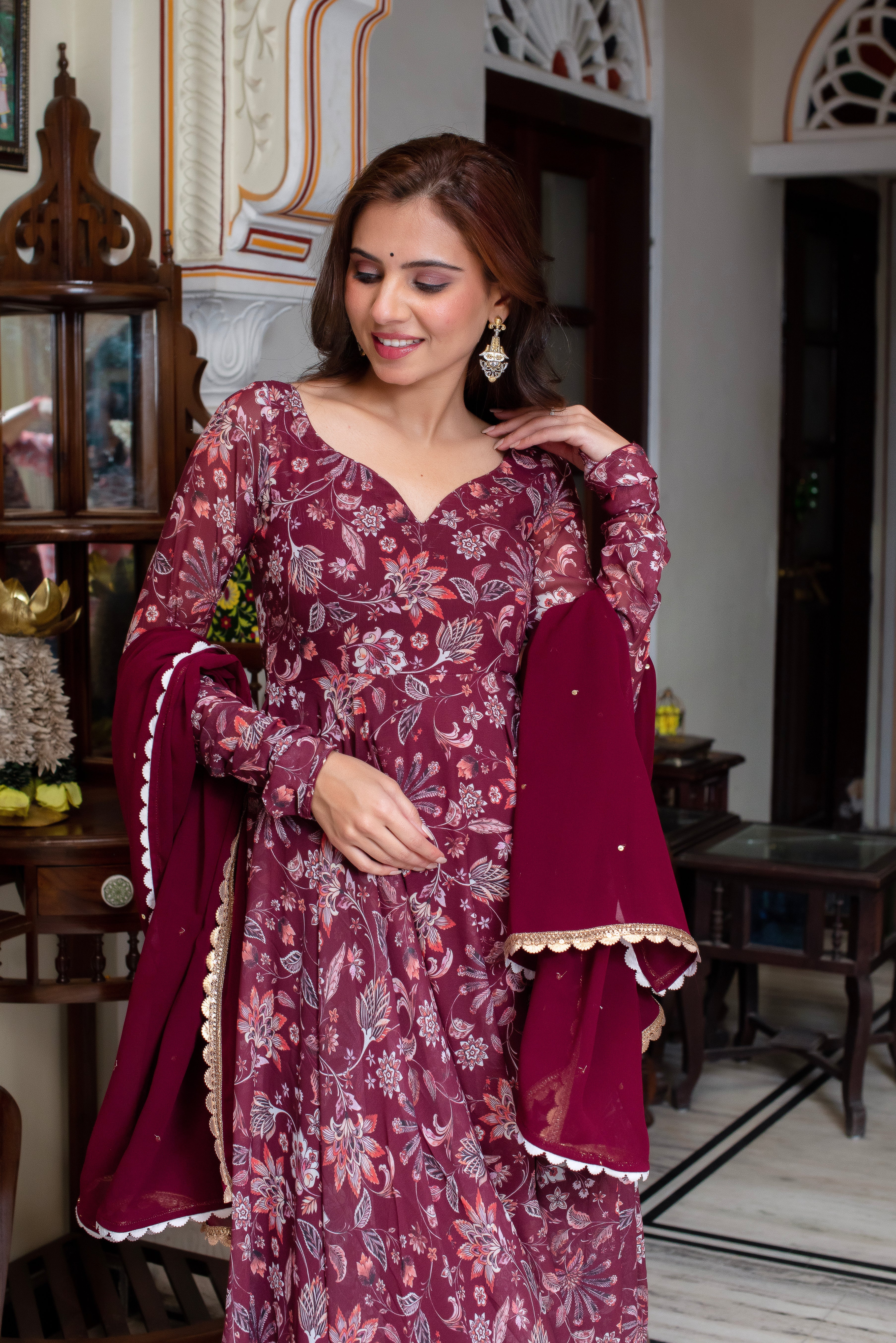 Georgette & Cotton 3-Piece Suit Set with Dupatta