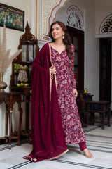 Georgette & Cotton 3-Piece Suit Set with Dupatta