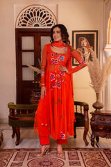 Georgette & Cotton Suit Set with Dupatta – 3 Piece, Side Zip