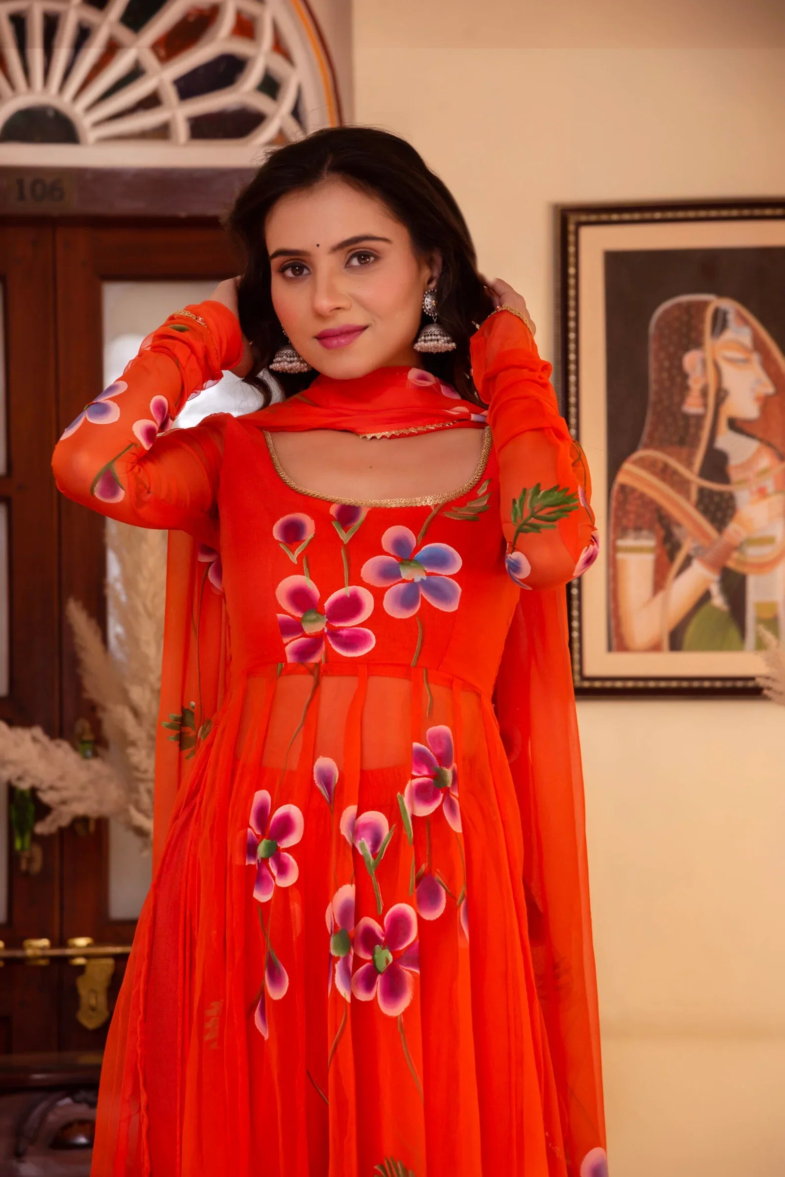 Georgette & Cotton Suit Set with Dupatta – 3 Piece, Side Zip