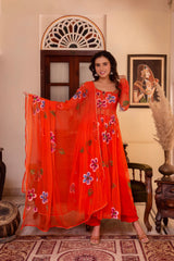 Georgette & Cotton Suit Set with Dupatta – 3 Piece, Side Zip