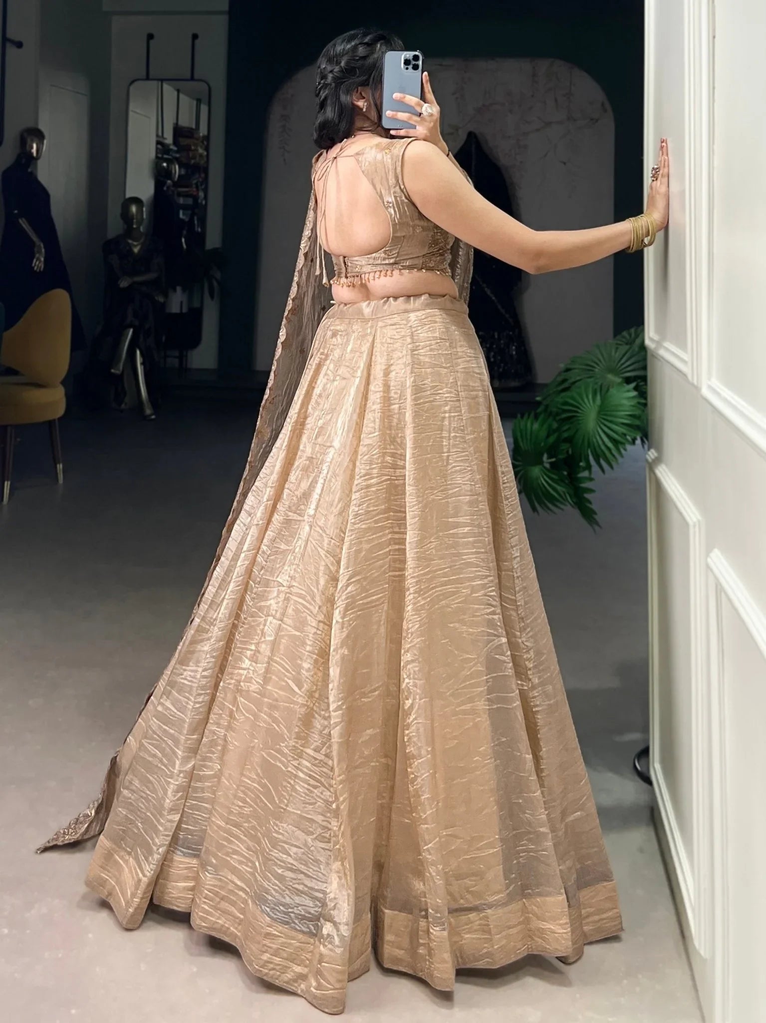 Golden Crush Organza Lehenga Choli – Festive & Party Wear