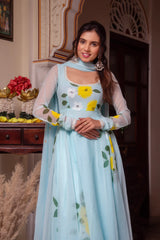 Graceful Georgette 3-Piece Suit with Cotton Bottoms – Side Zip