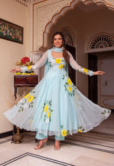 Graceful Georgette 3-Piece Suit with Cotton Bottoms – Side Zip