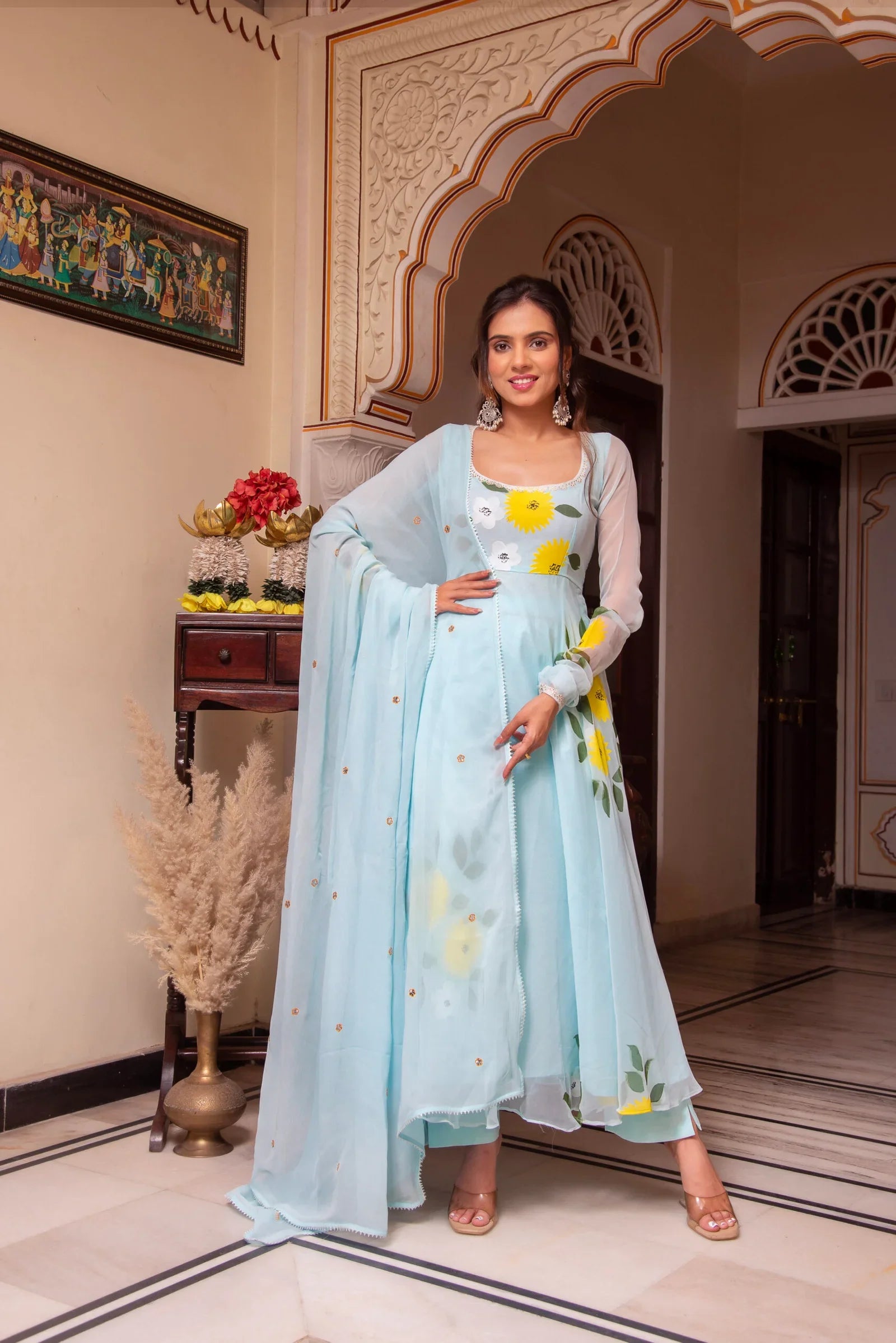 Graceful Georgette 3-Piece Suit with Cotton Bottoms – Side Zip