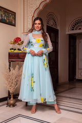 Graceful Georgette 3-Piece Suit with Cotton Bottoms – Side Zip