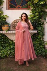 Graceful Georgette & Cotton Side-Zip Suit Set – 3 Piece Ensemble