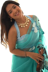 Graceful Sky Blue Organza Silk Saree with Printed Design