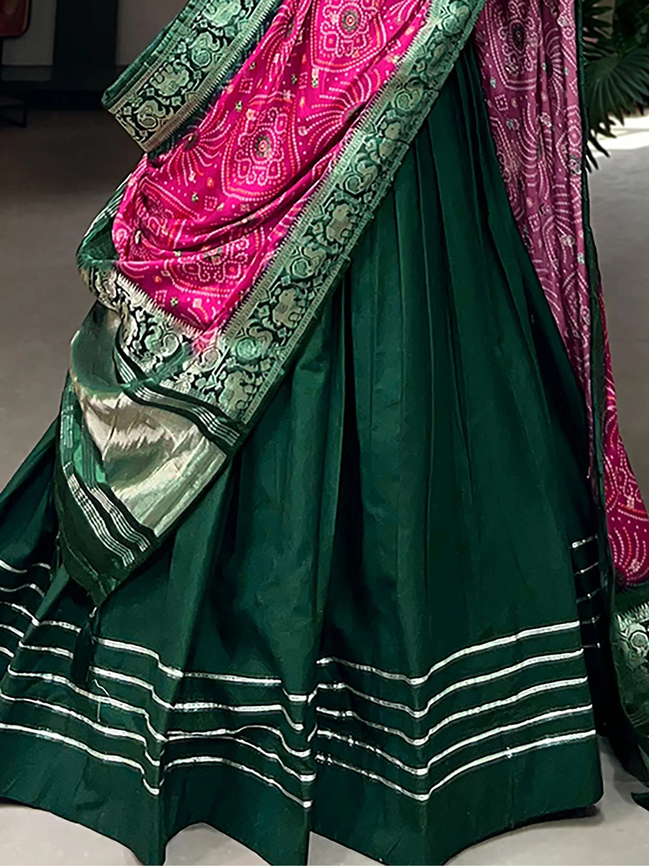 Green Cotton Festival Wear Lehenga Choli with Dupatta