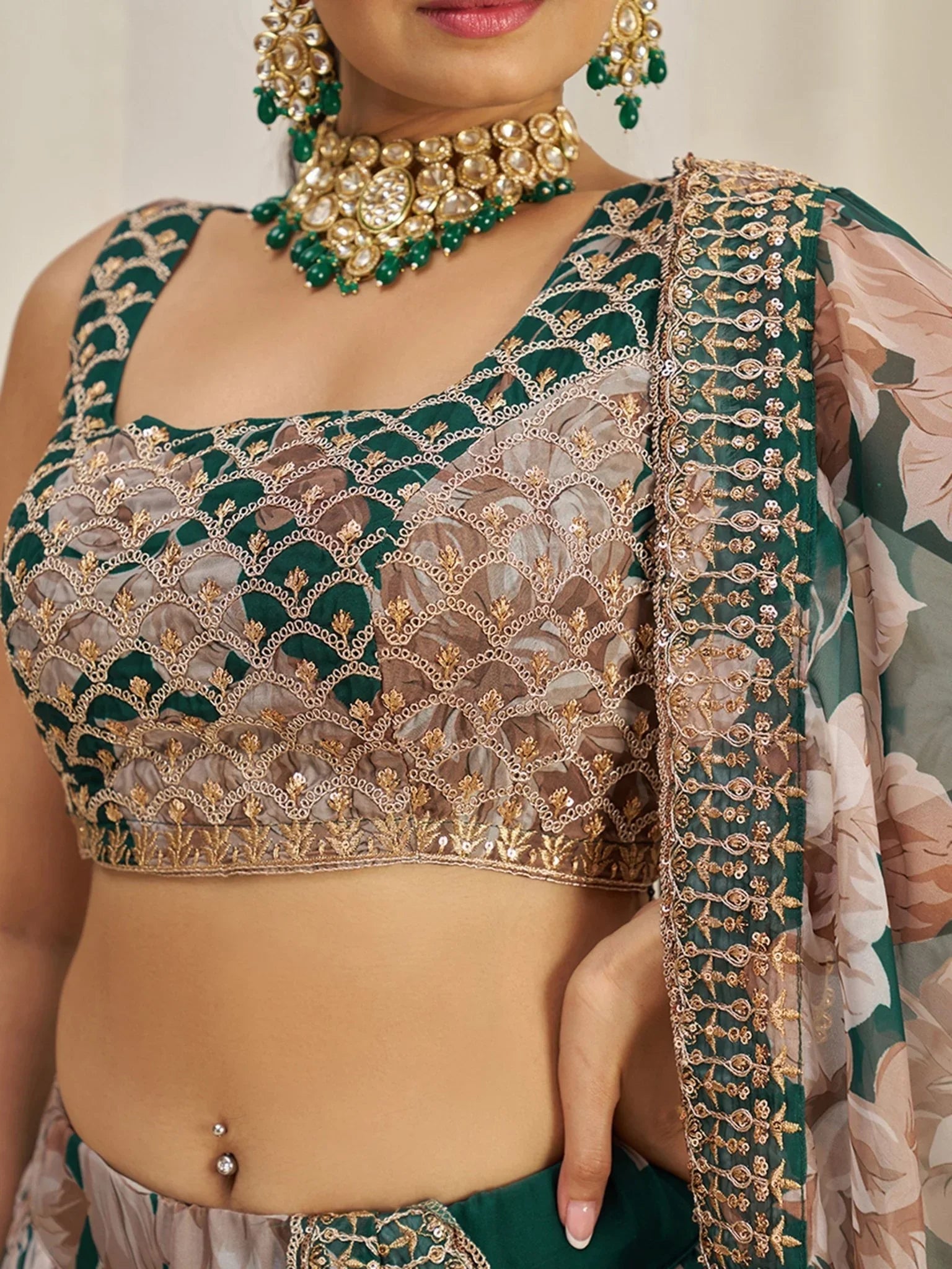 Green Organza Lehenga Choli with Zari, Dori & Sequin Embroidery