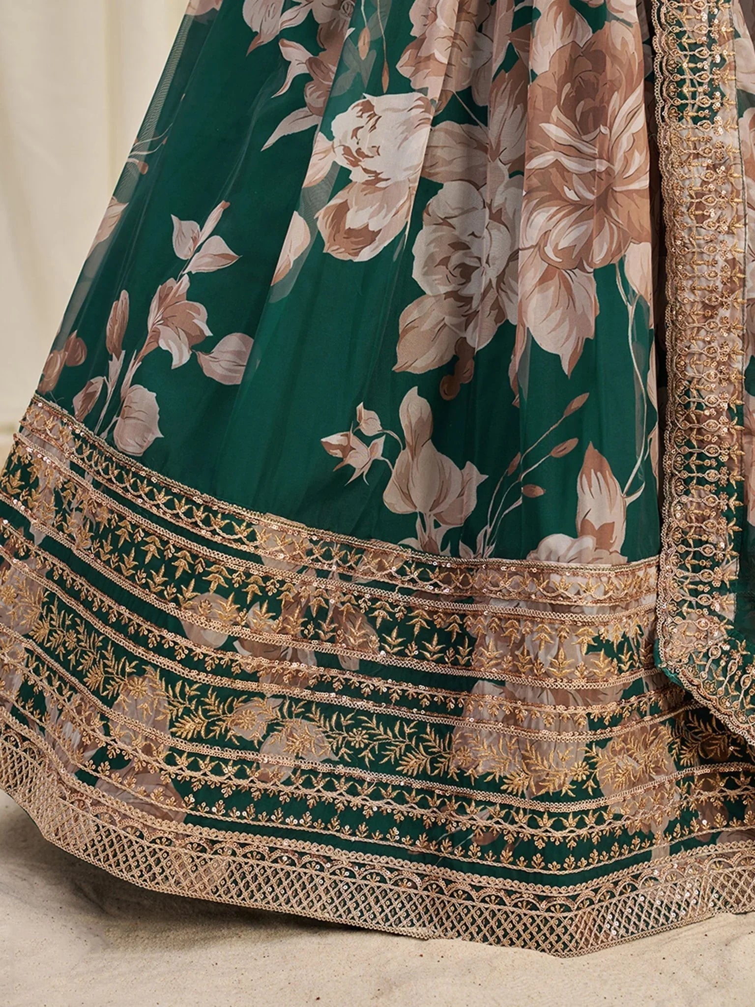 Green Organza Lehenga Choli with Zari, Dori & Sequin Embroidery