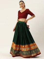Green Patola Silk Lehenga Choli – Festive & Navratri Wear