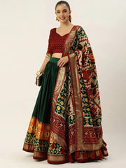 Green Patola Silk Lehenga Choli – Festive & Navratri Wear