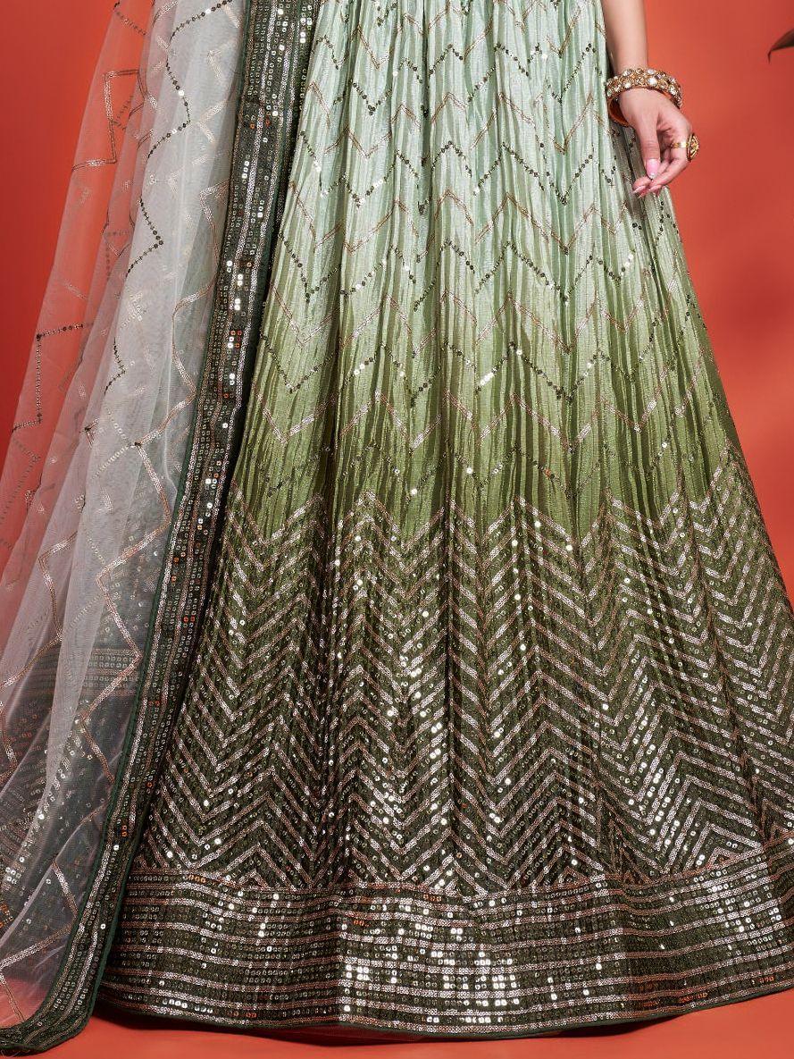 Green Sequins Mehendi Lehenga Choli – Festive & Wedding Wear