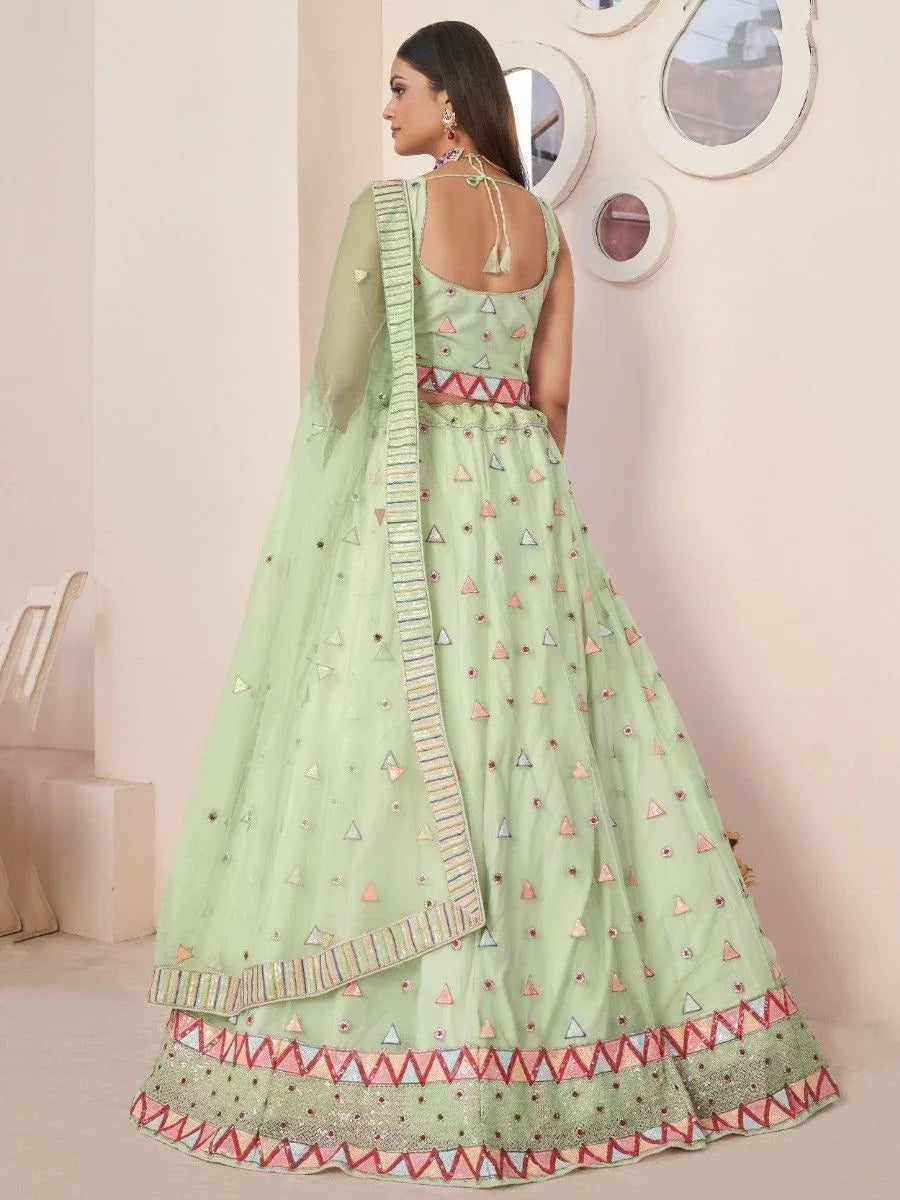 Green Sequins Net Festival Lehenga Choli with Dupatta