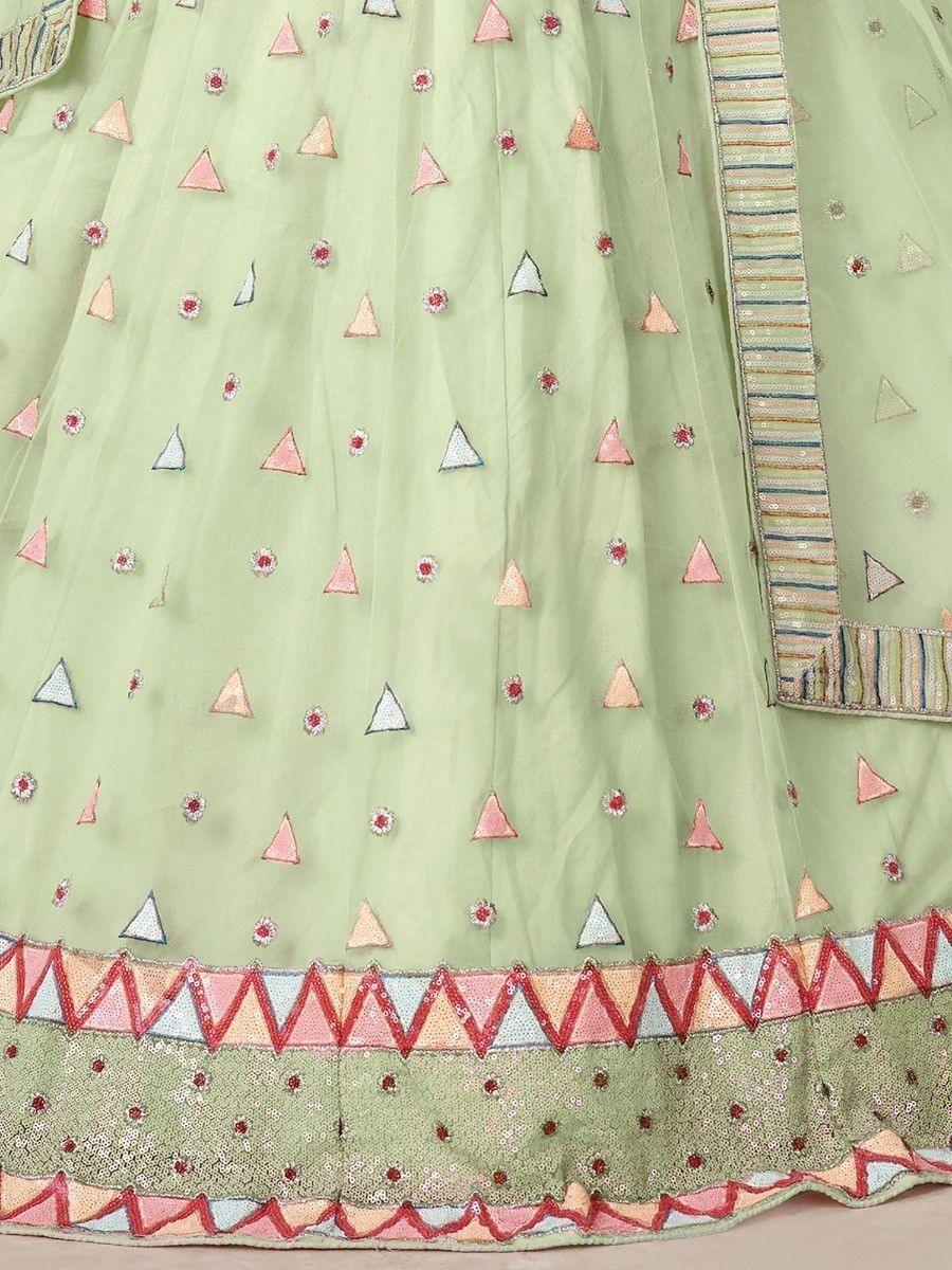 Green Sequins Net Festival Lehenga Choli with Dupatta
