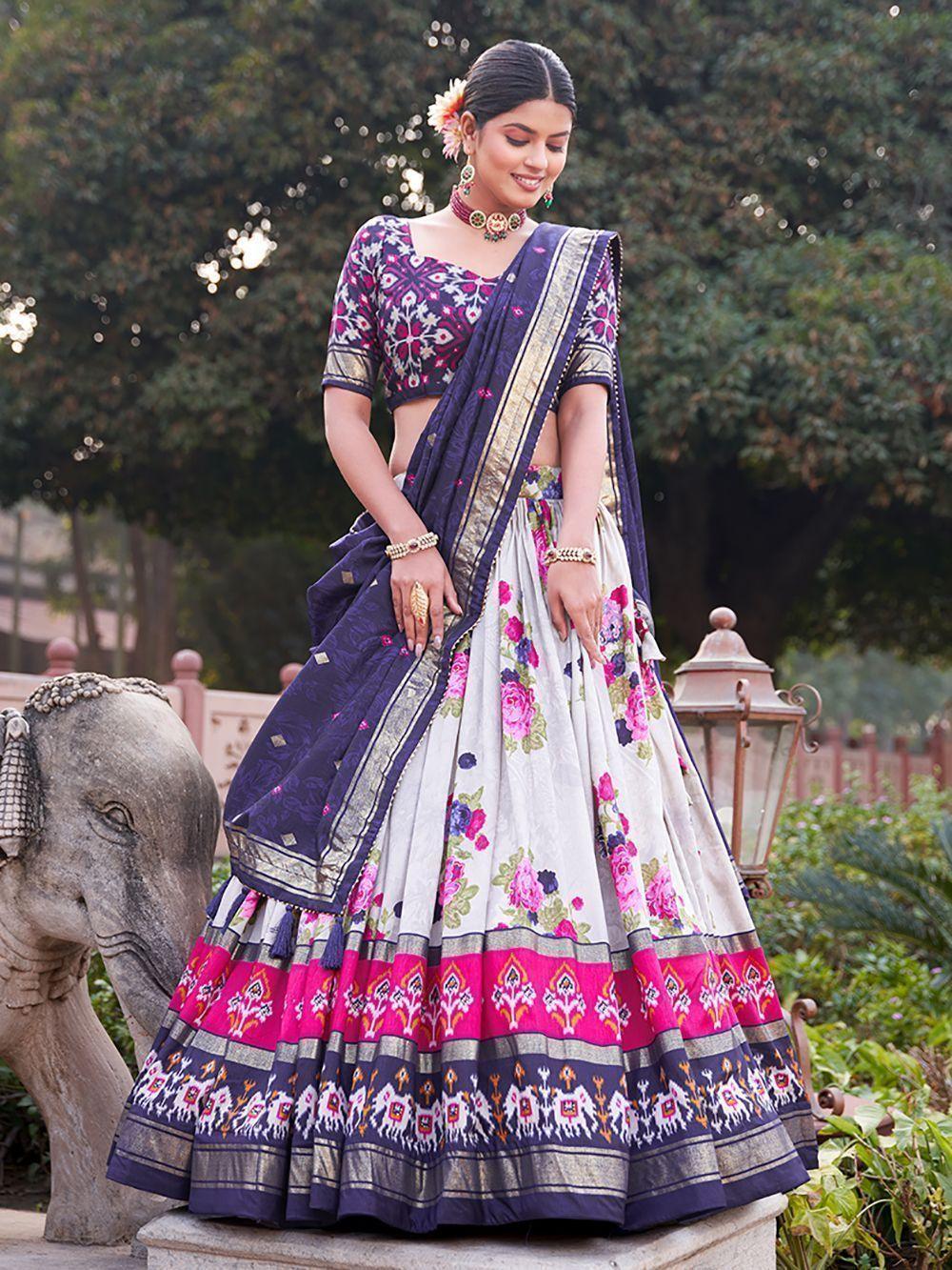 Grey & Navy Blue Tussar Silk Festival Wear Lehenga Choli