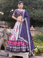 Grey & Navy Blue Tussar Silk Festival Wear Lehenga Choli