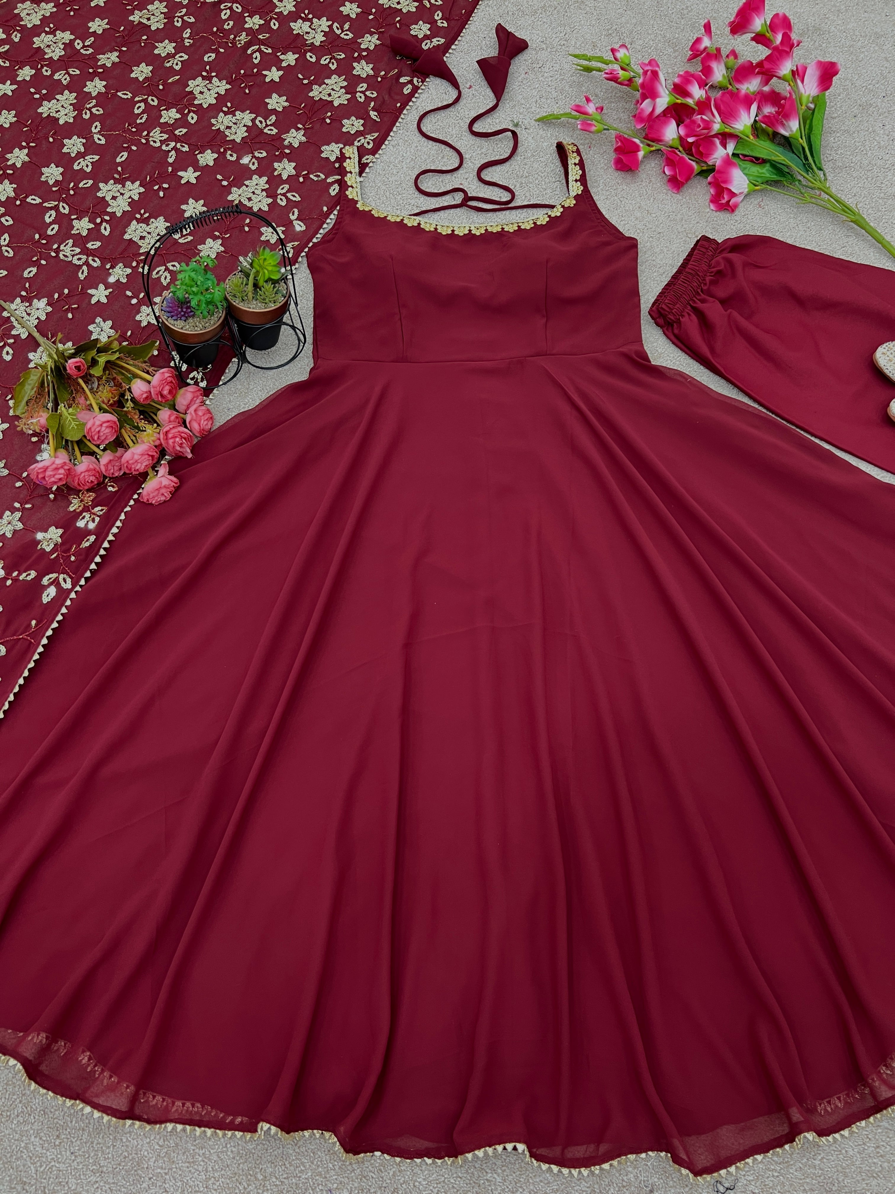 Heavy Faux Georgette Three-Piece Anarkali Suit – Fully Stitched Party & Festival Wear