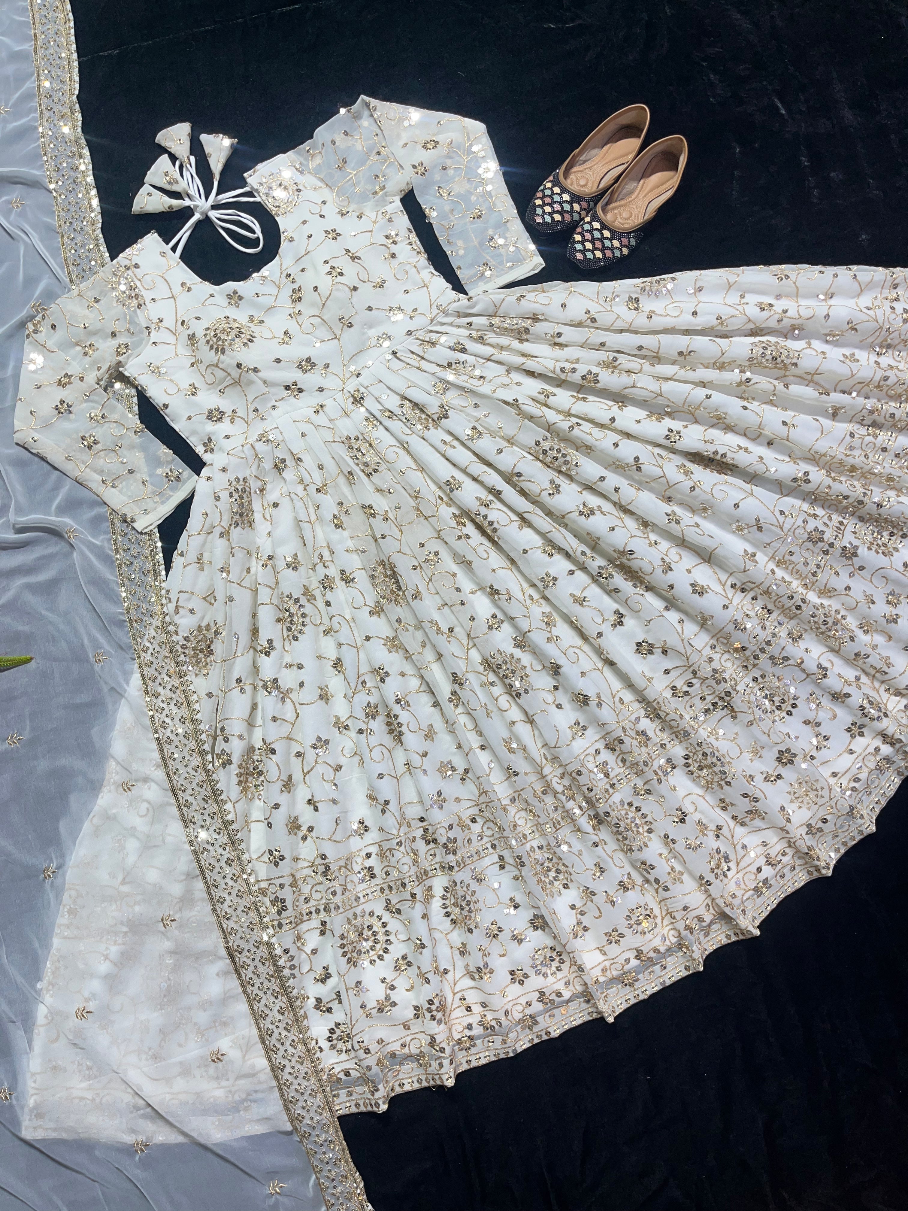 Faux Georgette Anarkali Suit – Thread & 9mm Sequins Work