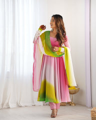 Multi-Pink Georgette Three-Piece Anarkali Suit – Elegant Festive Ensemble