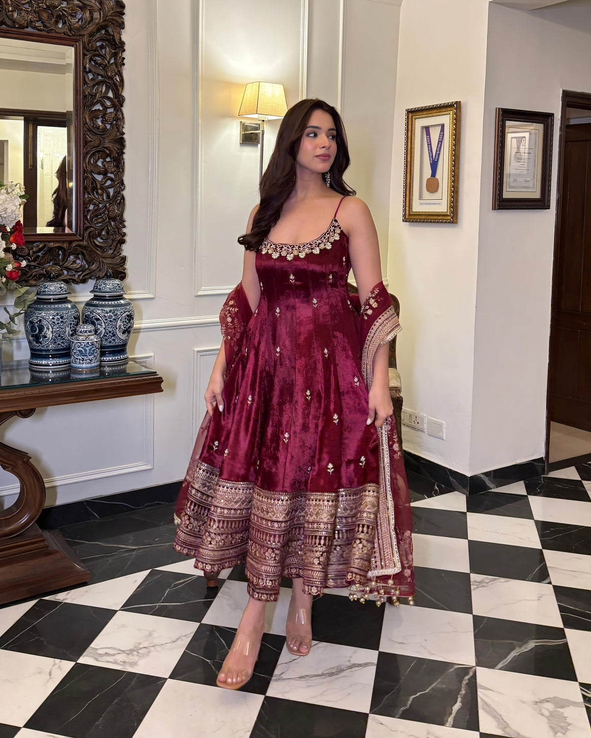 Elegant Vichitra Silk Embroidered Kurta Set with Tassels & Fancy Dupatta