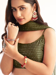 Light Green Georgette Ruffle Lehenga Choli with Sequins Work