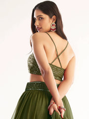 Light Green Georgette Ruffle Lehenga Choli with Sequins Work