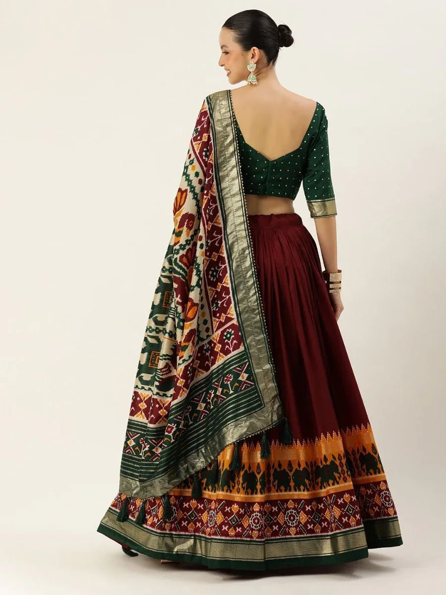 Maroon Patola Print Silk Festival Wear Lehenga Choli with Dupatta
