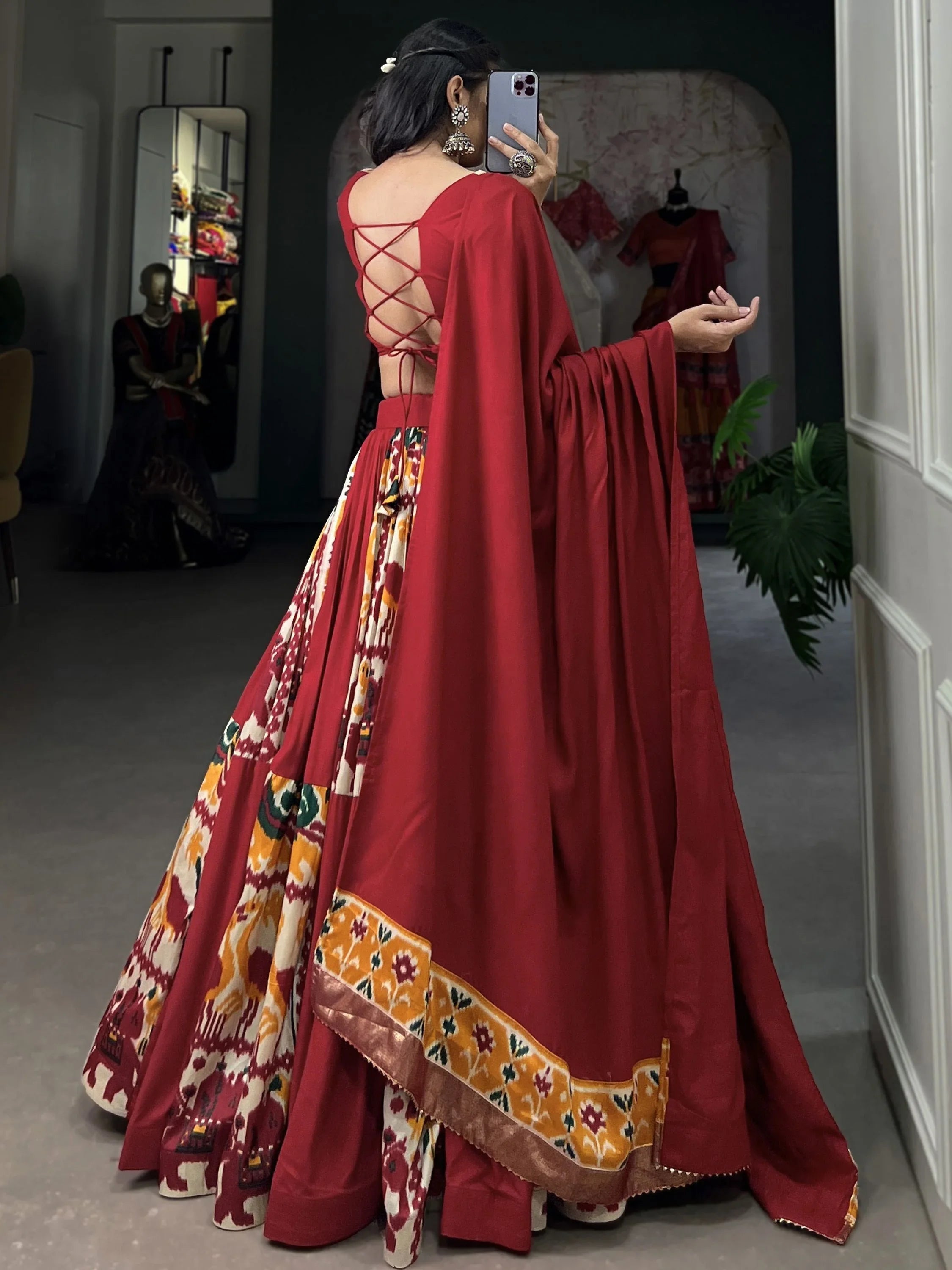 Marvelous Red Digital Printed Silk Lehenga Choli with Dupatta