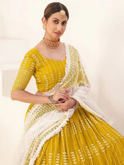 Mustard Yellow Georgette Lehenga Choli with Thread & Sequins Embroidery