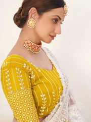 Mustard Yellow Georgette Lehenga Choli with Thread & Sequins Embroidery