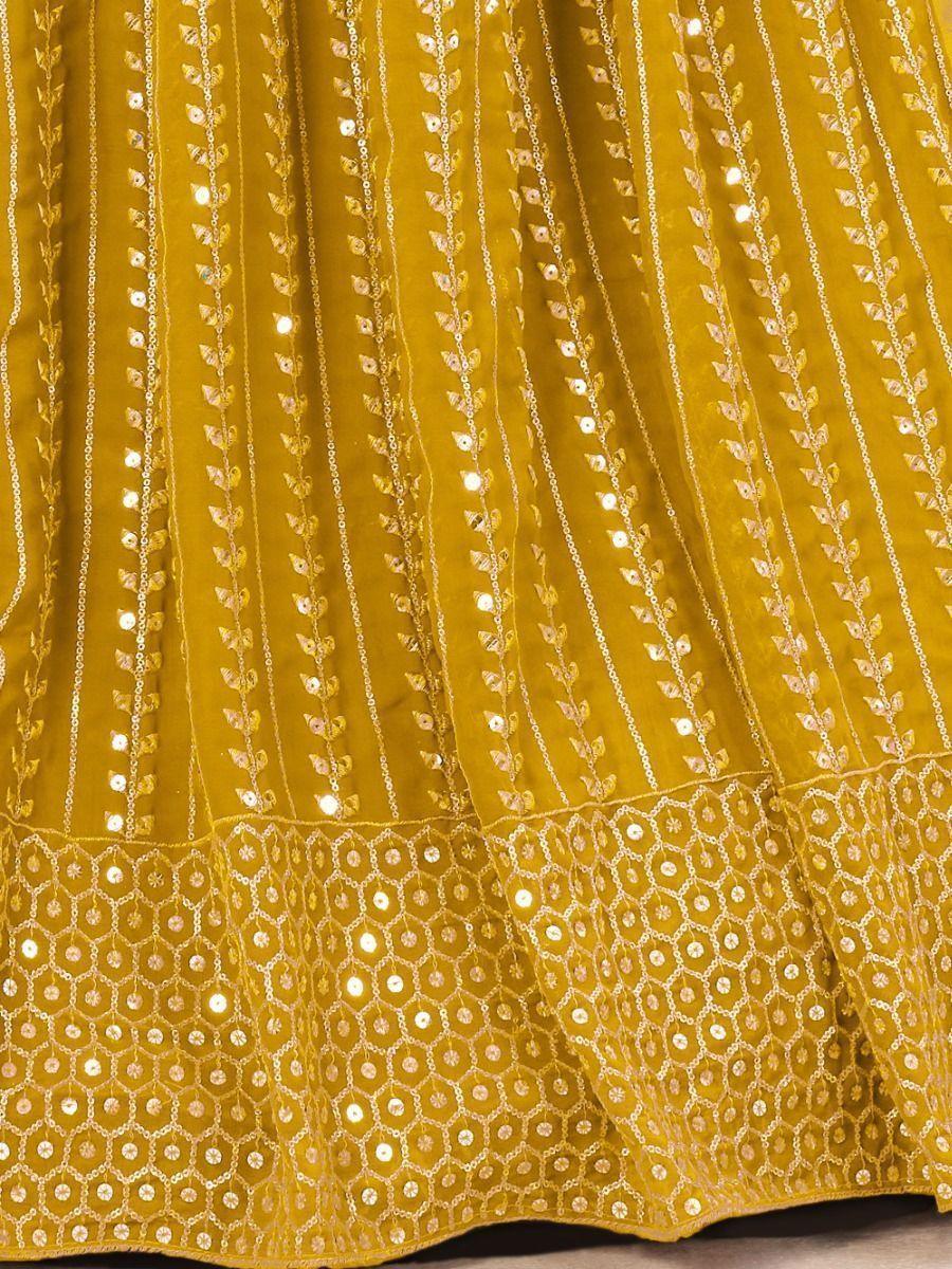 Mustard Yellow Georgette Lehenga Choli with Thread & Sequins Embroidery