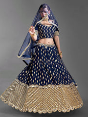 Navy Blue Banglori Silk Lehenga Choli – Zari & Foil Mirror Embellished Ethnic Wear