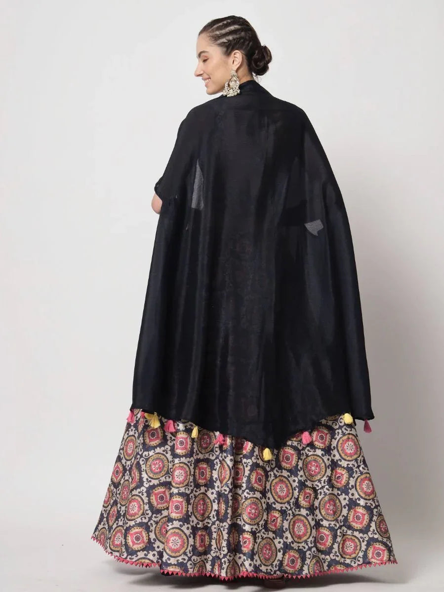 Navy Blue Chinon Silk Lehenga Choli – Festive & Party Wear