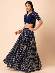 Navy Blue Georgette Lehenga Choli – Zari & Sequin Embroidery