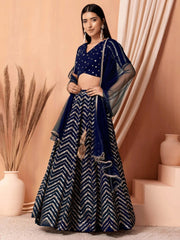 Navy Blue Georgette Lehenga Choli – Zari & Sequin Embroidery