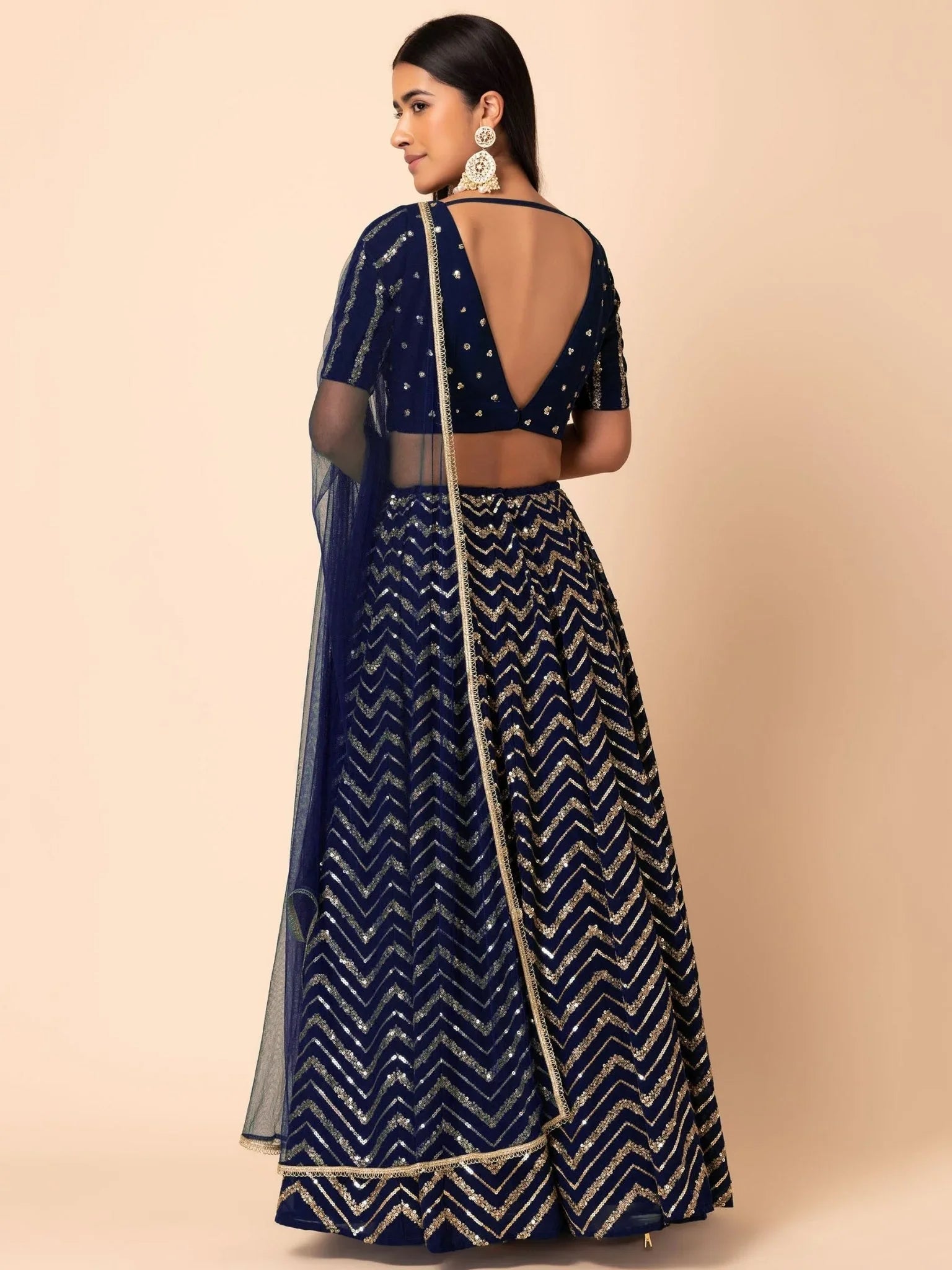 Navy Blue Georgette Lehenga Choli – Zari & Sequin Embroidery