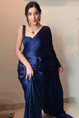 Navy Blue Satin Silk Ready Saree