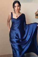 Navy Blue Satin Silk Ready Saree