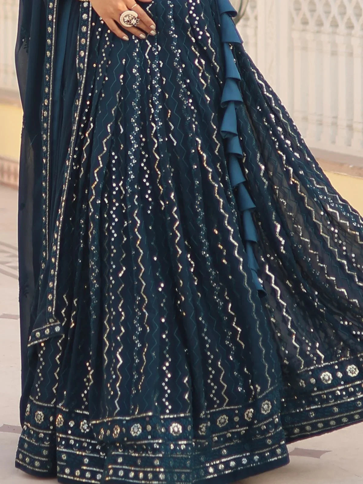 Navy Blue Sequins Georgette Lehenga Choli – Sangeet & Party Wear