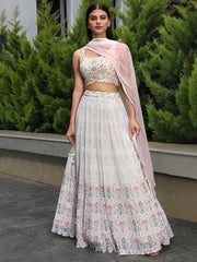 Off-White Digital Printed Georgette Festival Lehenga Choli