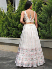Off-White Digital Printed Georgette Festival Lehenga Choli