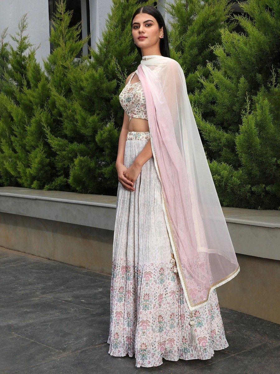Off-White Digital Printed Georgette Festival Lehenga Choli