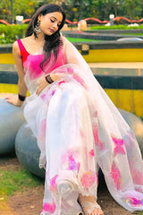 Off-White Organza Silk Ready-to-Wear Saree