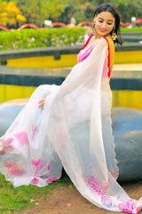 Off-White Organza Silk Ready-to-Wear Saree