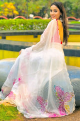 Off-White Organza Silk Ready-to-Wear Saree
