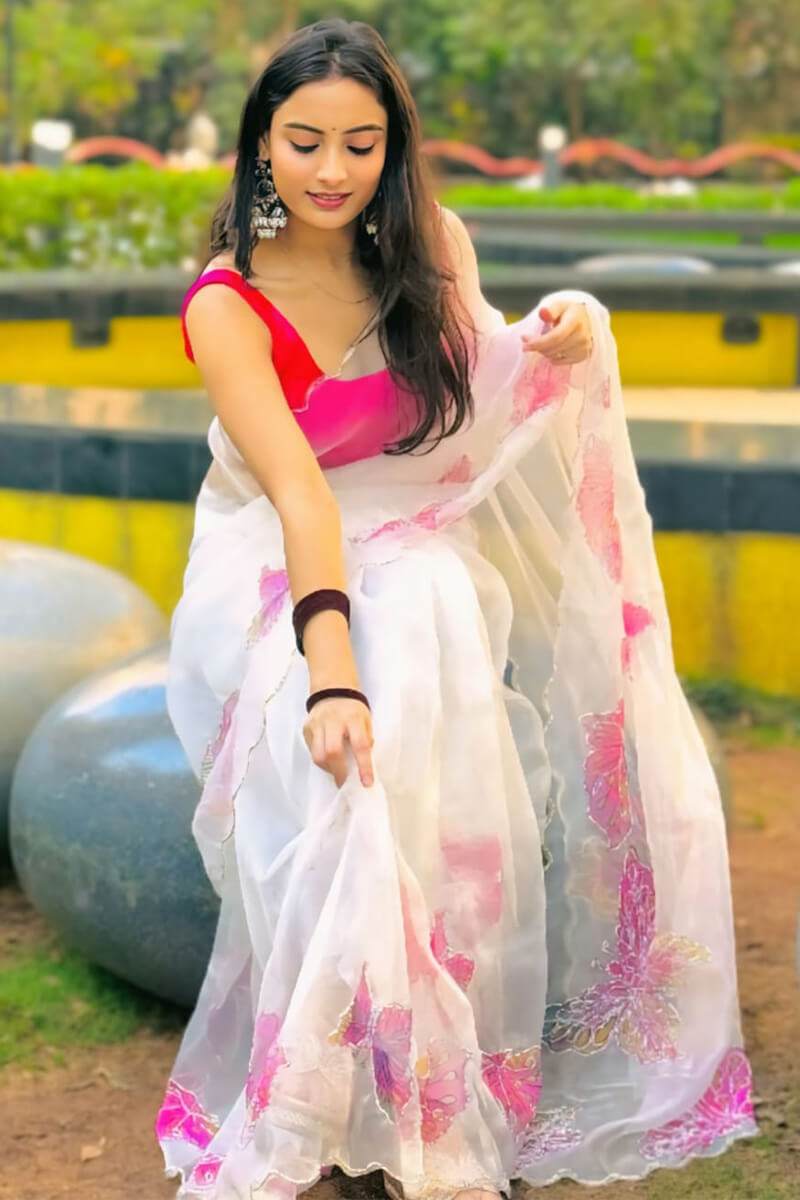 Off-White Organza Silk Ready-to-Wear Saree